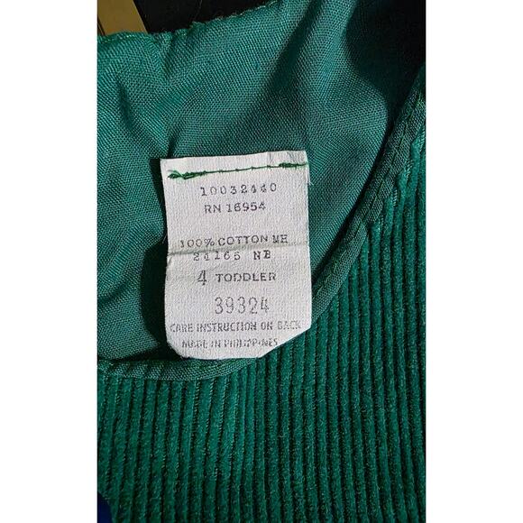 Vintage Girl's Green Corduroy Jumper Dress ABC Back to School 4t - Picture 3 of 5